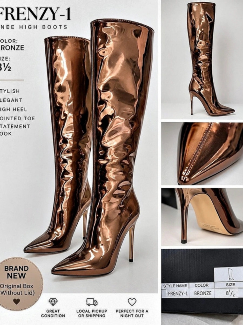 Pleaser Frenzy-1 Knee High Stiletto Boots Brown US 8.5 NWT